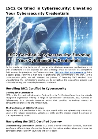 ISC2 Certified in Cybersecurity_ Elevating Your Cybersecurity Credentials