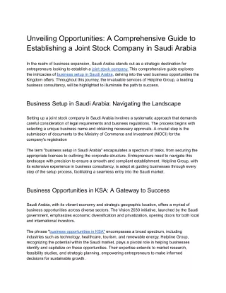 Unveiling Opportunities_ A Comprehensive Guide to Establishing a Joint Stock Company in Saudi Arabia