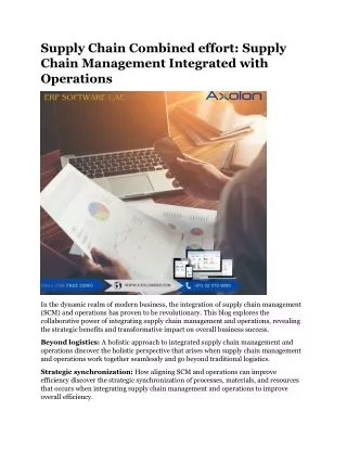 Supply Chain Combined effort Supply Chain Management Integrated with Operations