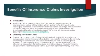 Benefits Of Insurance Claims Investigation