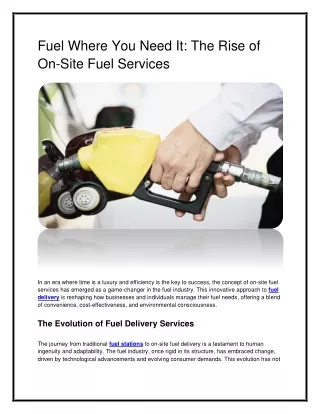 Fuel Where You Need It: The Rise of On-Site Fuel Services