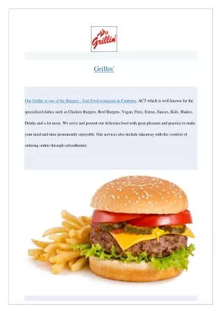 Extra 5% off- Grillin' Restaurant Menu Canberra- Order now!!