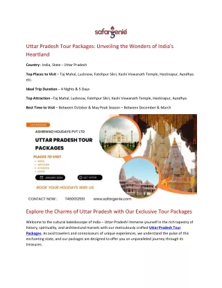 Uttar Pradesh Tour Unveiling the Wonders of India