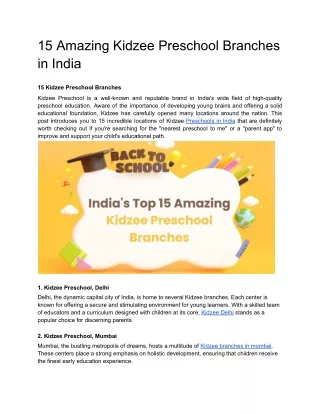 15 Amazing Kidzee Preschool Branches in India