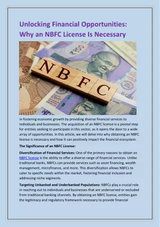 Unlocking Financial Opportunities: Why an NBFC License Is Necessary