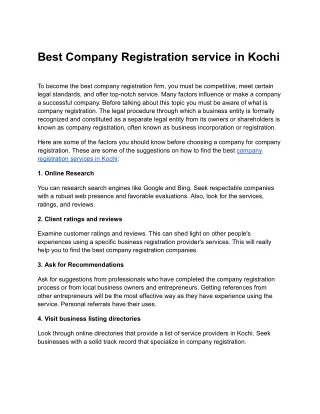 Best Company Registration service in Kochi