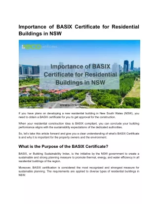 Importance of BASIX Certificate for Residential Buildings in NSW