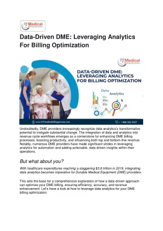 Data Driven DME  Leveraging Analytics For Billing Optimization
