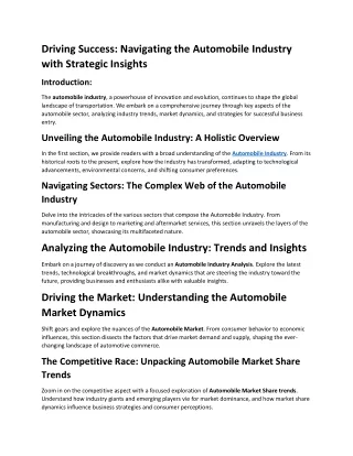 Driving Success Navigating the Automobile Industry with Strategic Insights