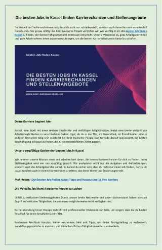 Tipps und Stellenangebote für Ihre Karriere Bester Job finden Kassel