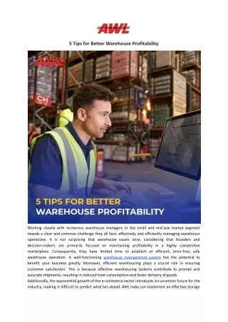 Tips To Ensure Better Warehouse Profitability For Your Business - AWL India