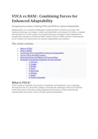 VUCA vs BANI : Combining Forces for Enhanced Adaptability - Learn Transformation