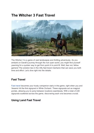 The Witcher 3 Fast Travel