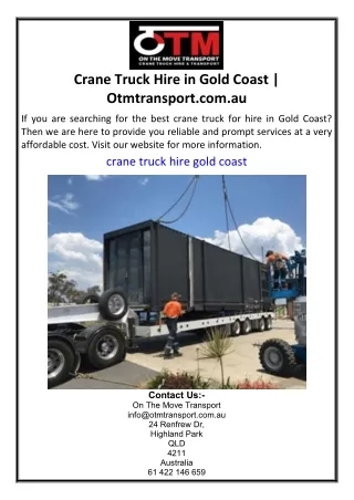 Crane Truck Hire in Gold Coast  Otmtransport.com.au