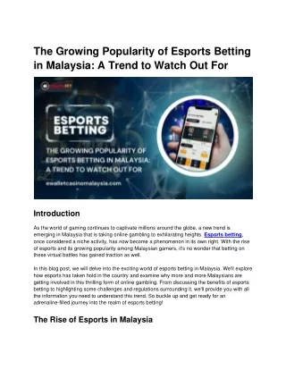 The Growing Popularity of Esports Betting in Malaysia A Trend to Watch Out For