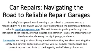 Car Repairs Navigating the Road to Reliable Repair Garages