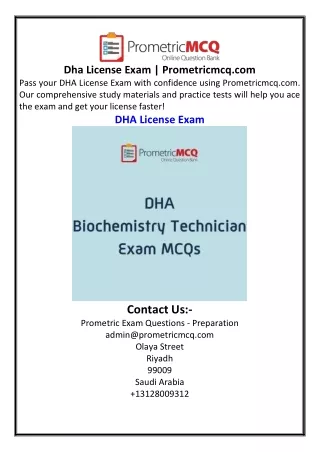 Dha License Exam  Prometricmcq.com