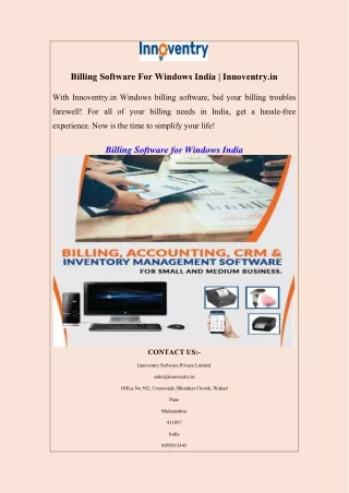 Billing Software For Windows India  Innoventry.in