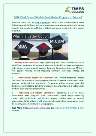 MBA Vs M.Com – Which is Best Master Program to Pursue?