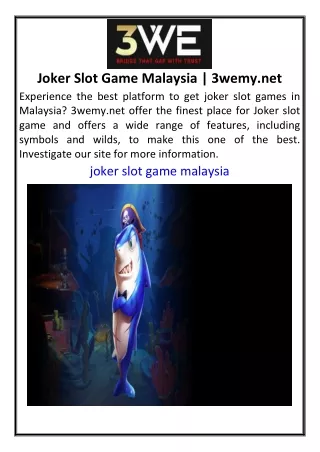 Joker Slot Game Malaysia  3wemy.net