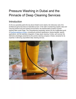 Pressure Washing in Dubai and the Pinnacle of Deep Cleaning Services