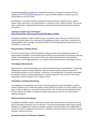 Hemodialysis Market Size, Share, Scope and Trends for 2023-2033