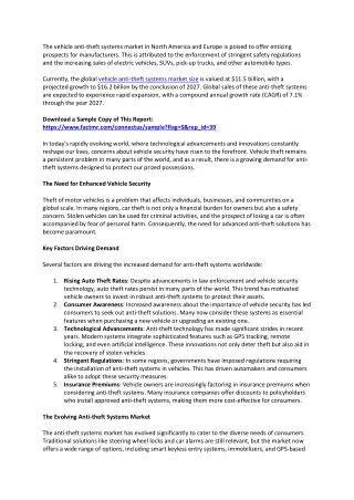 Vehicle Anti-theft System Market Size, Analyzing Forecasted Outlook and Growth