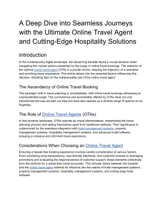 A Deep Dive into Seamless Journeys with the Ultimate Online Travel Agent and Cutting-Edge Hospitality Solutions