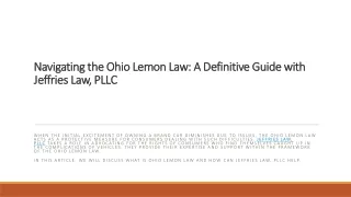 Navigating the Ohio Lemon Law: A Definitive Guide with Jeffries Law, PLLC