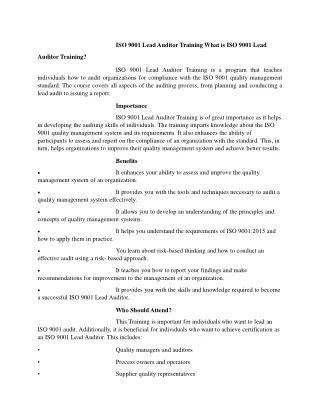 iso 9001 lead auditor course