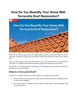 How Do You Beautify Your Home With Terracotta Roof Restoration
