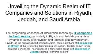 Unveiling the Dynamic Realm of IT Companies and Solutions in Riyadh, Jeddah, and Saudi Arabia