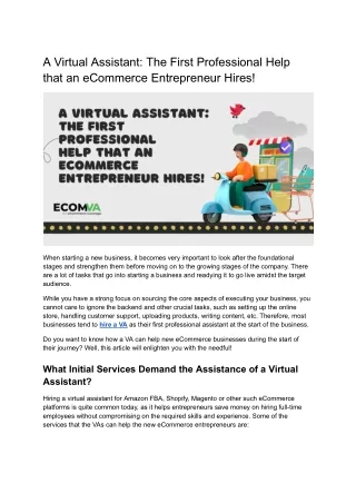 A Virtual Assistant: The First Professional Help that an eCommerce Entrepreneur