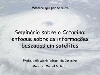 Meteorologia por Satélite Seminário sobre o Catarina: enfoque sobre as informações baseadas em satélites Profa. Leila Ma