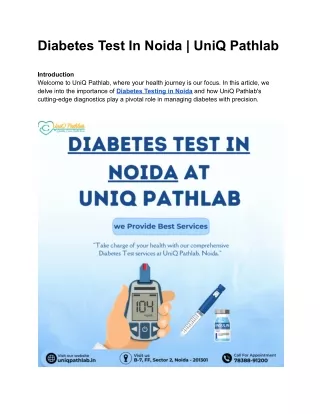 Diabetes Test In Noida | UniQ Pathlab