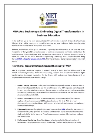 MBA And Technology: Embracing Digital Transformation In Business Education