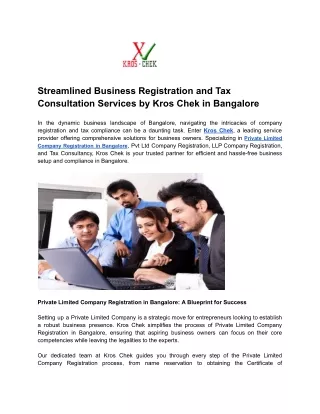 Streamlined Business Registration and Tax Consultation Services by Kros Chek in Bangalore