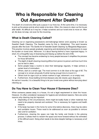 Who is Responsible for Cleaning Out Apartment After Death