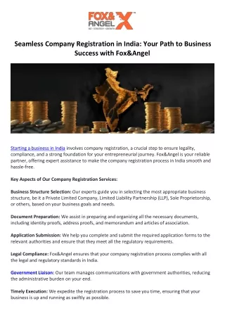 Seamless Company Registration in India Your Path to Business Success with Fox&Angel