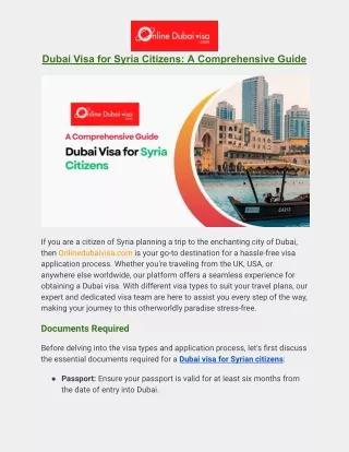 Dubai Visa for Syria Citizens- A Comprehensive Guide