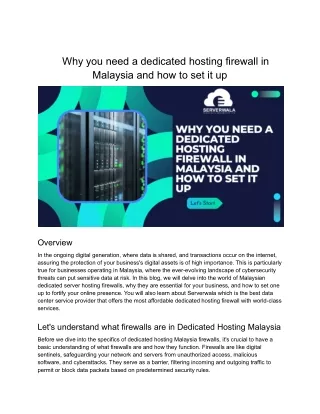 Why you need a dedicated hosting firewall in Malaysia and how to set it up