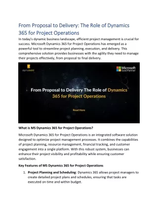 From Proposal to Delivery The Role of Dynamics 365 for Project Operations