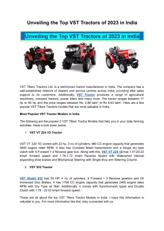 _    Unveiling the Top VST Tractors of 2023 in India