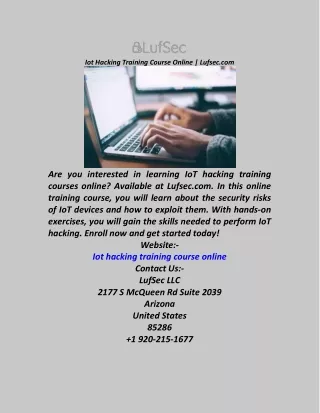 Iot Hacking Training Course Online  Lufsec.com