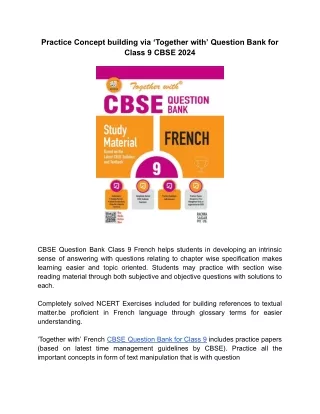 ‘Together with’ CBSE Question Bank Class 9 French for year-end exams