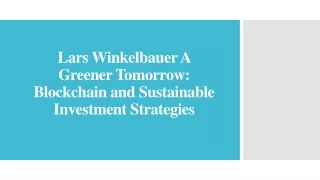 Lars Winkelbauer A Greener Tomorrow - Blockchain and Sustainable Investment Strategies