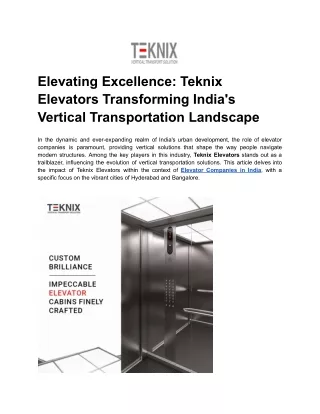 Elevating Excellence_ Teknix Elevators Transforming India's Vertical Transportation Landscape