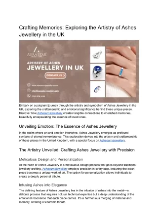 Crafting Memories_ Exploring the Artistry of Ashes Jewellery in the UK