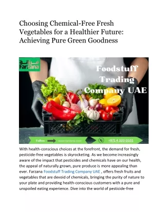 Choosing Chemical-Free Fresh Vegetables for a Healthier Future: Achieving Pure G