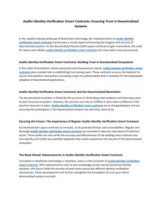 Audits Identity Verification Smart Contracts: Ensuring Trust in Decentralized Sy